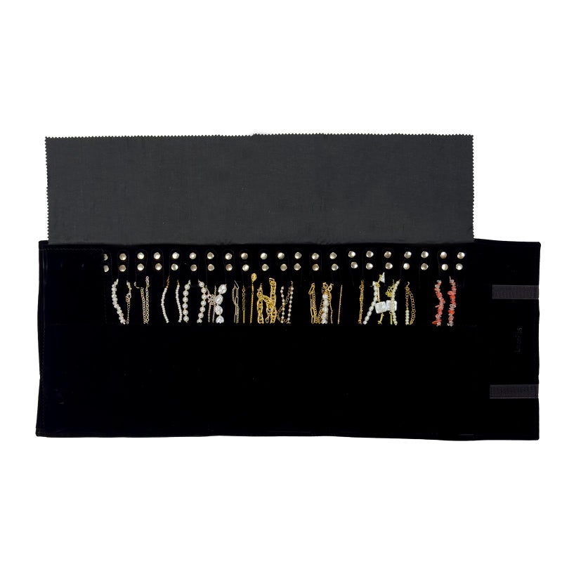 UnionPlus Velvet Travel Jewelry Roll Bag Organizer for Necklace, Elastic Band and Anti-winding, Large, Black - Image 5